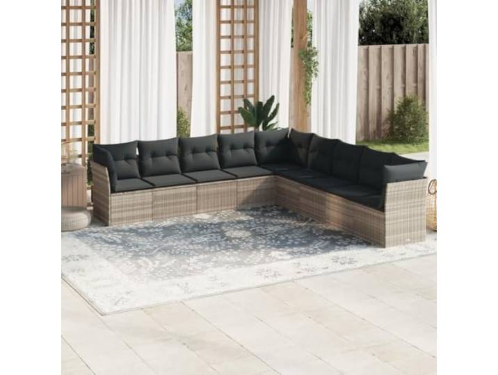 WDGJJFECNMUEHI Résine tressée imperméable Ensemble canapé gris 9 pièces Salon de jardin 9 pieces en resine tRESSEE avec coussins gris clair, ensemble modulable exterieur pour patio terrasse,