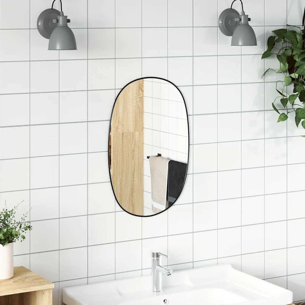 17 Stories Plastic Oval Wall Mirror Black 60 cm H x 40 cm W