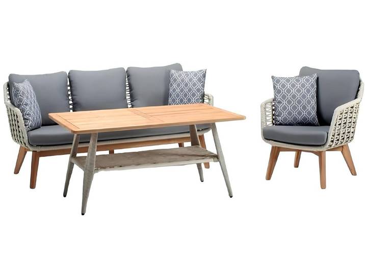 JVmoebel Gartenlounge-Set Moderne Rattan-Sofagarnitur für Garten und Balkon, wetterbeständig, (3tlg Set(Sofa 3 Sitzer+Sessel+Couchtisch), Made in Europa