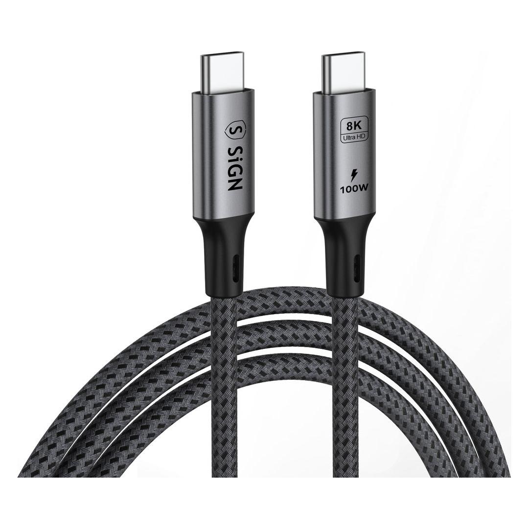 SIGN USB-C-zu-USB-C-Kabel, 100 W, 1,8 m - Schwarz/Grau (1.80 m, 100 W) (SN-CC100W)