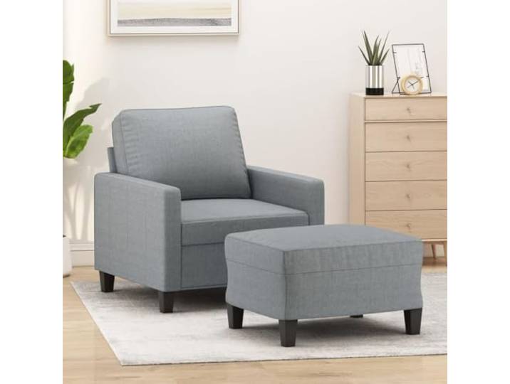 HEFZGDB Sessel mit Hocker Hellgrau 60 cm Stoff Polsterstuhl Relaxsessel atmungsaktiv strapazierfähig Robustes Gestell bequem gepolstert Sitzfläche Armlehnen Rückenkissen vielseitig
