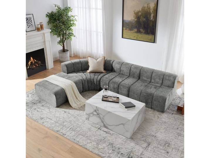 Canapé d'angle modulable 4 places modules combinables module sans dossier multifonction chenille gris - UVRION