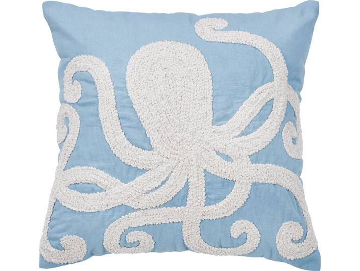 Dekokissen DONE. CUSHION SEALIFE OCTOPUS , blau (blau, weiß, bestickt gemustert), B:45cm H:1cm L:45cm, Baumwolle, Dekokissen_Sitzkissen_Kissenhüllen, Dekokissen