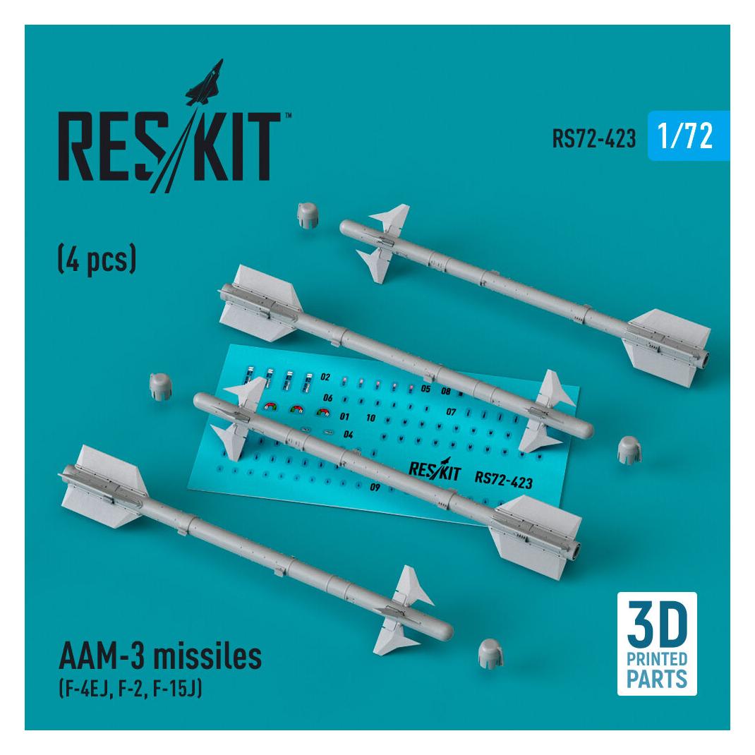 ResKit AAM-3 missiles (4 pcs) (F-4EJ, F-2, F-15J) (3D Printed) (RS72-0423)