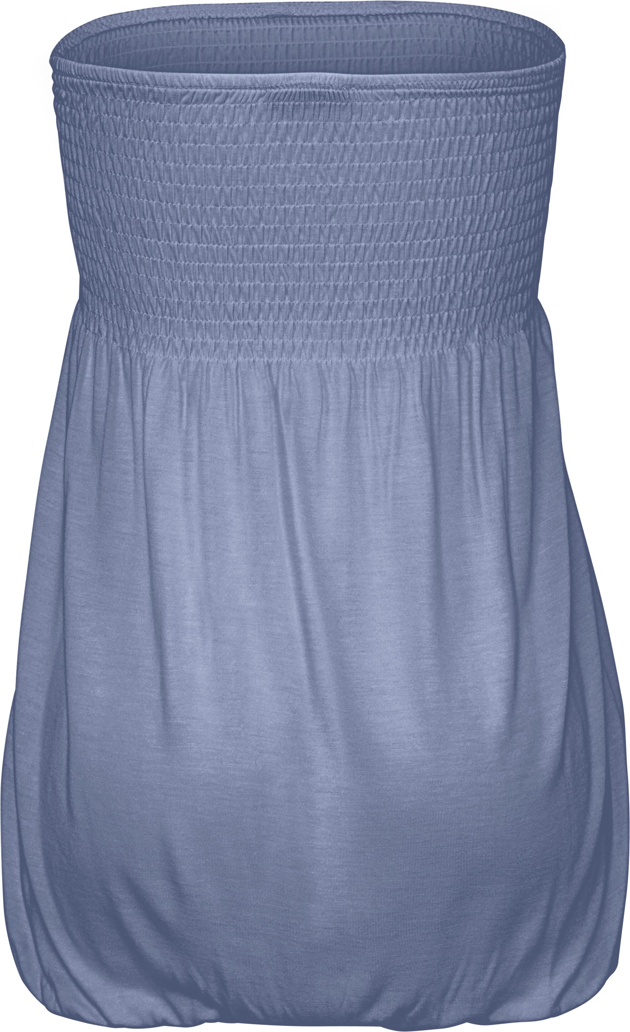 Bandeautop LASCANA "mit breitem Smokeinsatz und Gummizug", Damen, Gr. 44/46, blau (rauchblau), Jersey, Obermaterial: 100% Viskose, unifarben, figurumspielend hüftlang, ohne Ausschnitt, Tops Bandeautop, schulterfreies Sommertop, elastisches Jerseytop, träg