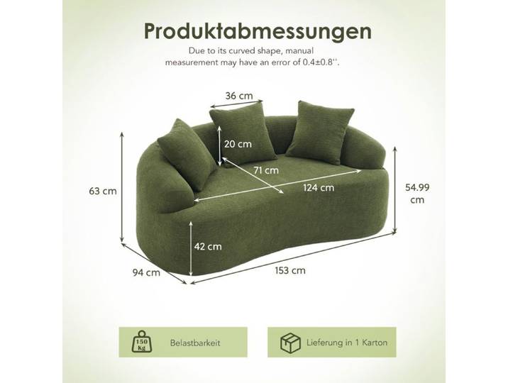 HOMVRA Canapé modulable 2 places courbé vert en chenille 3 coussins décoratifs sans montage