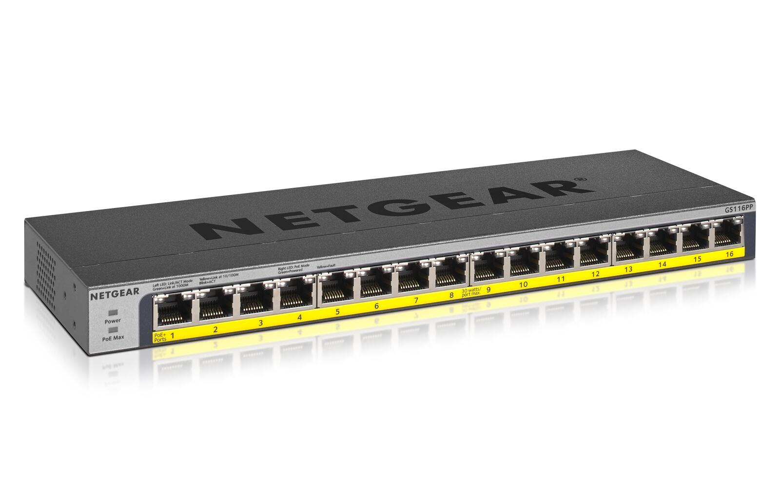 Netgear GS116PP 16-Port Gigabit PoE+ 183W Unmanaged Switch GS116PP-100EUS