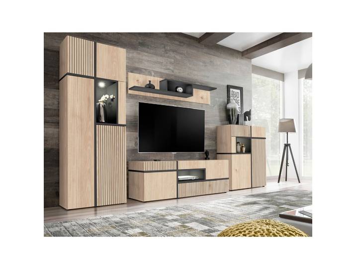 Wohnwand Cross Schwarz/Hickory