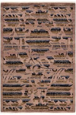 Overton Hand Knotted Wool Contemporary Abstract Beige Area Rug - 4' x 6'