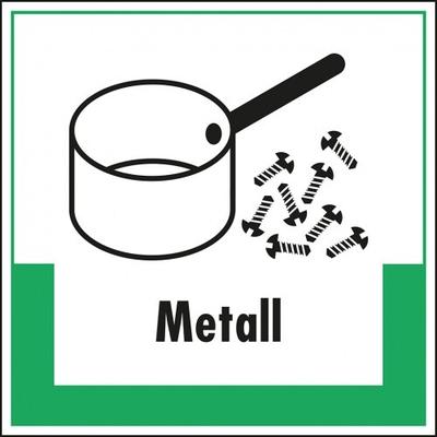 Aufkleber I Abfallkennzeichen Metall, mit Symbol und Text, Folie, selbstklebend, 200x200mm