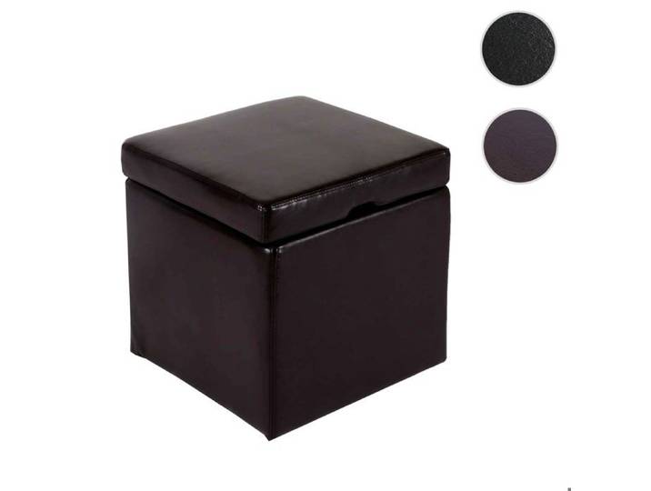 Tabouret cube box de dépôt Onex avec abattant cuir 45x44x44cm ~ marron