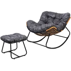 Moderner skandinavischer Schaukelstuhl – graues Cocoon-Design mit Fußstütze