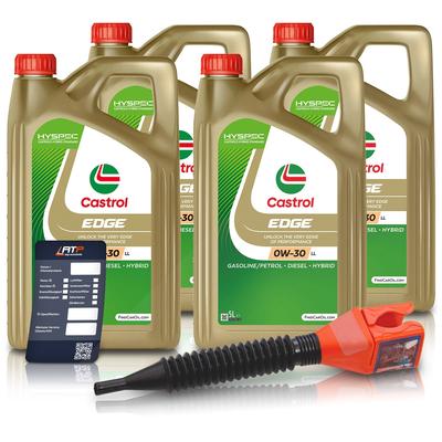 Castrol 4x 5 L EDGE 0W-30 LL + Ölwechsel-Anhänger + Einfülltrichter [Hersteller-Nr. 15FEFC]