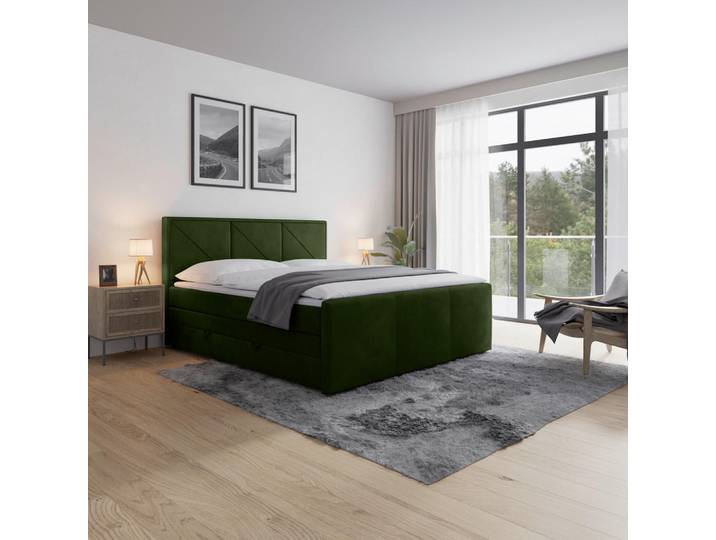 Livetastic Boxspringbett, Grün, Holz, Metall, Kunststoff, Birke, Buche, teilmassiv, Hartholz,teilmassiv, Hartholz, H2 + H4, Höhe ca. 16 cm, 180x200 cm, Bettkasten, gepolstertes Kopfteil, Schlafzimmer, Betten, Doppelbetten