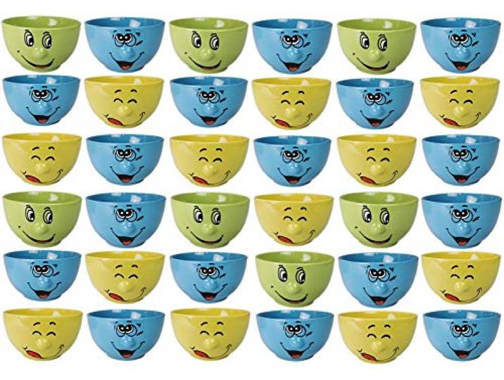 Ingbertson Zwinkerli Becher & Schalen Set – Keramik/Porzellan – Kaffeebecher 350 ml, Müslischale 500 ml oder Set – zufällige Farbe – für Kaffee, Tee, Müsli, Dessert (36 Müslischalen)