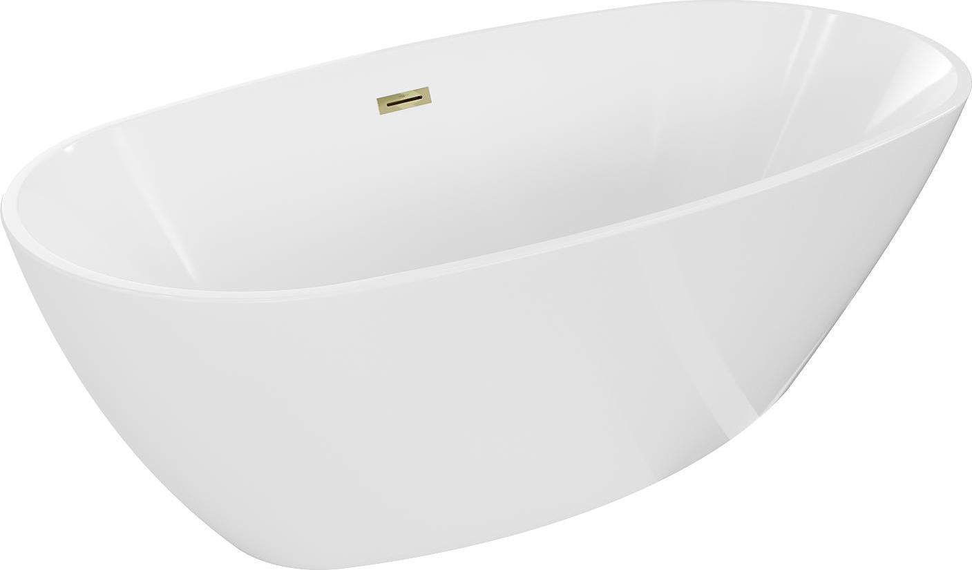 Mexen Eris freistehende Badewanne 180 x 80 cm, weiß, Überlauf gold - 53441808000-50