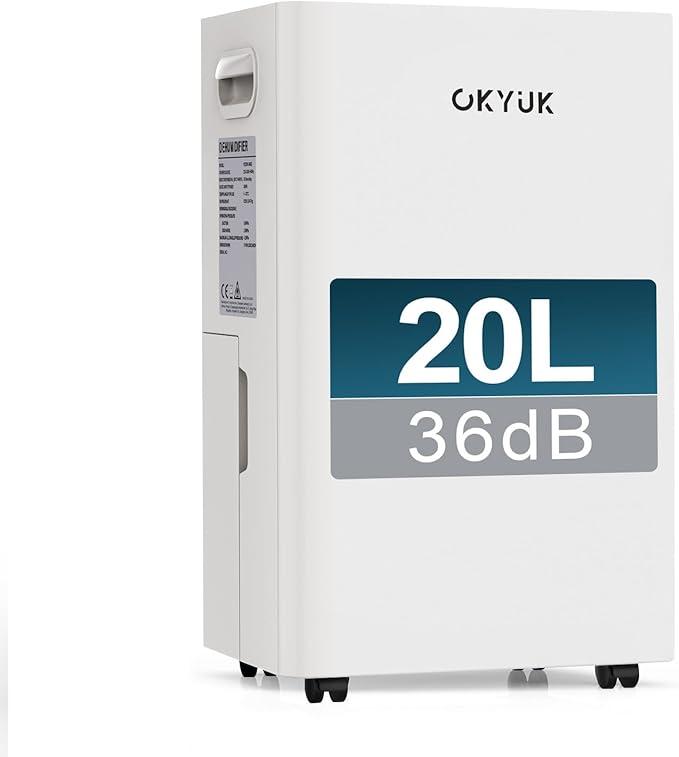 Luftentfeuchter Elektrisch 20L mit Digitaler Luftfeuchtigkeitsanzeige, 36dB Leiser 40m?, mit automatischer Abschaltung, für Wohnmobil, Badezimmer, Keller,1 J. Umtausch/10 J.