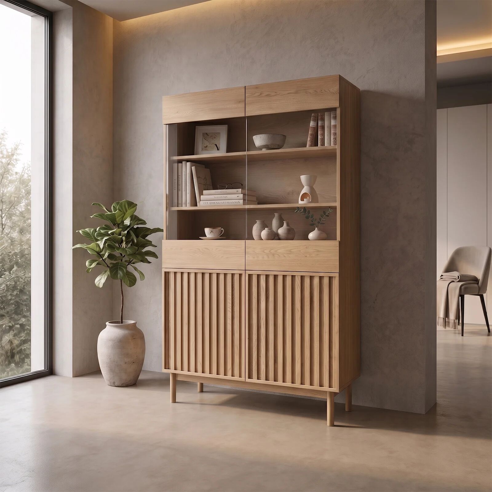 garneroarredamenti Vetrinetta 106x183h cm design cannettato rovere Colby