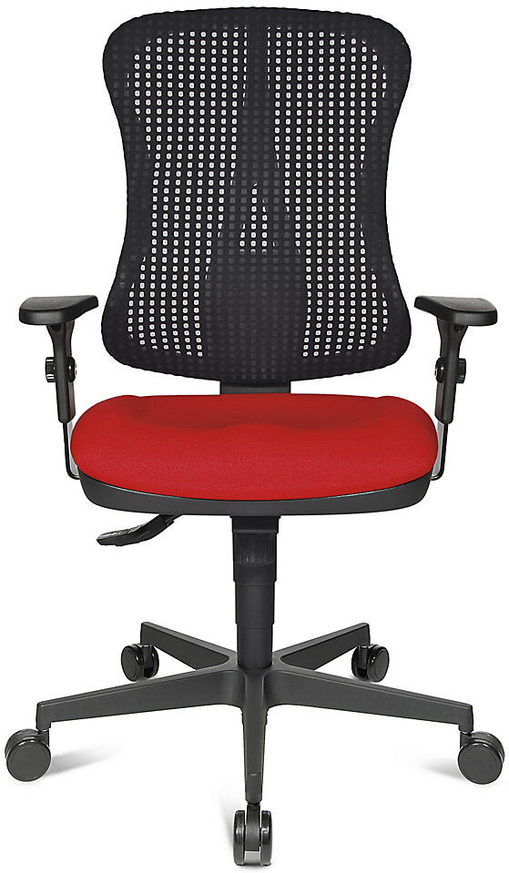 Bürostuhl, Muldensitz, ohne Armlehnen, Sitz rot, Netz-Rücken schwarz Topstar