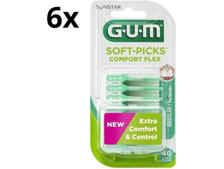 GUM Soft-Picks Comfort Flex Regular - Tandenstokers - Zachte rubberen tip - 6 x 40 stuks