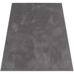 KADIMA DESIGN Waschbarer Teppich waschmaschinenwaschbar Unifarben Struktur Rauten Küche, Flur schmutzabweisend Anthrazit Läufer 80x150 | 100% Polyester
