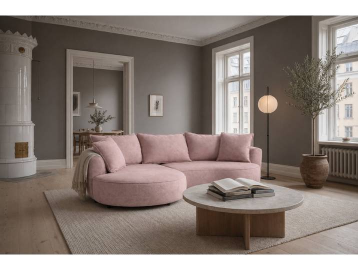 foamnova Ecksofa Mantua, 3-Sitzer mit Recamiere, organische Form, Breite 260 cm, Organische, fließende Form, echt bezogener Rücken