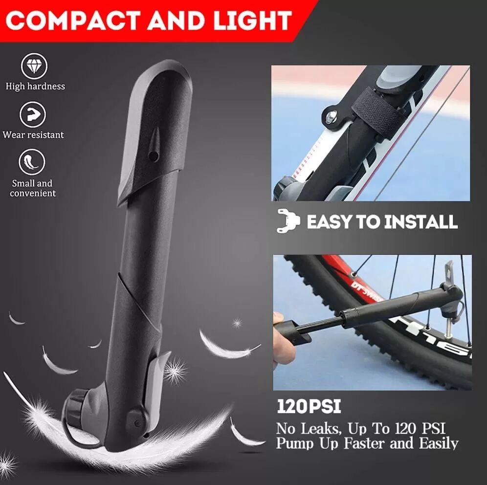 INF Mini Pompe à Vélo Portable avec Compteur de Vitesse - Gonflez Facilement Vos Pneus