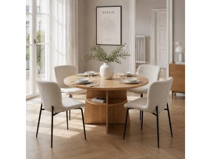 Esszimmer Set – ausziehbarer Tisch + 4 Stühle, 110-150cm, Natur (Weiß)