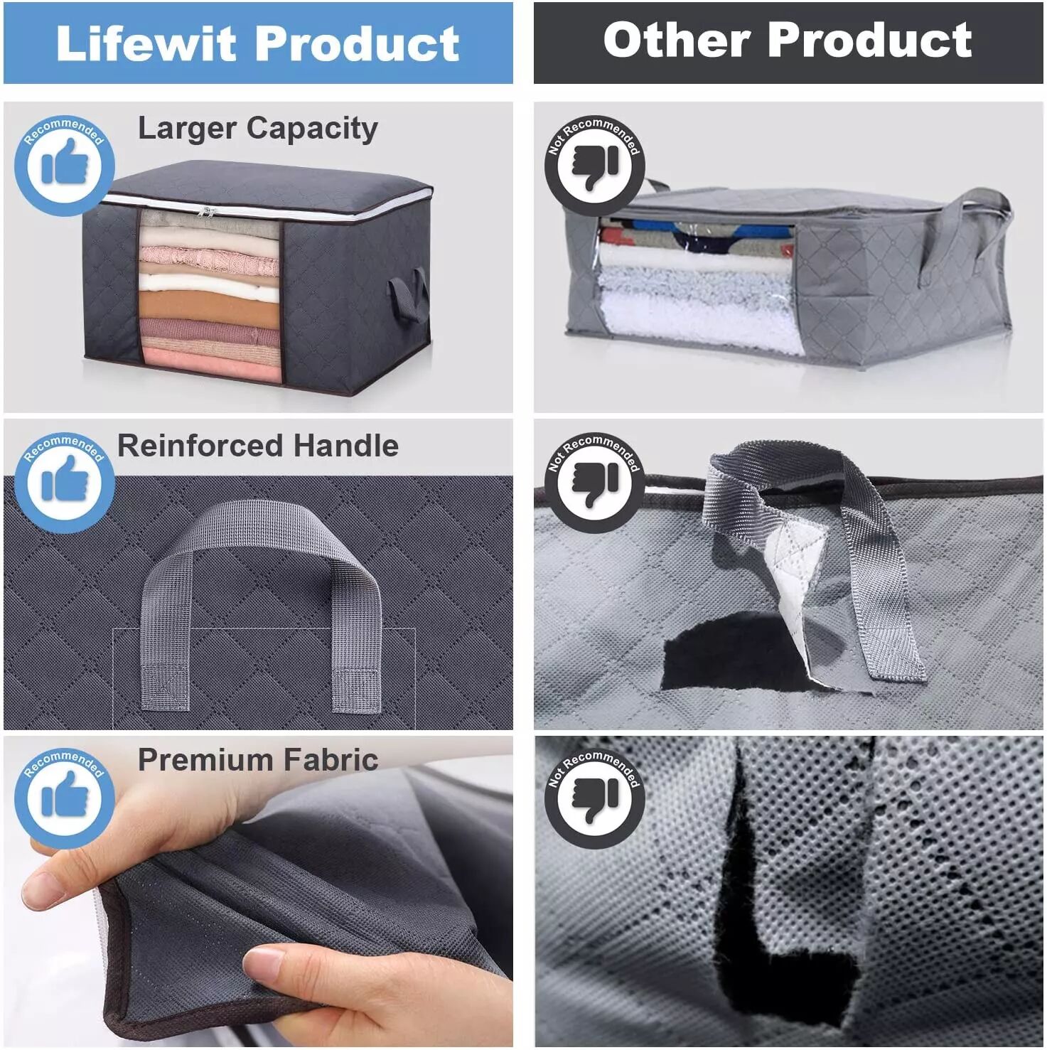 INF Aufbewahrungsbox für Bettwäsche, Decken, Kleidung 60x43x35 cm 2er-Pack