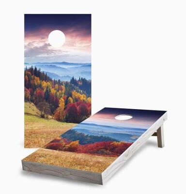 Skip's Garage Sunrise Autumn Mountains Cornhole Boards