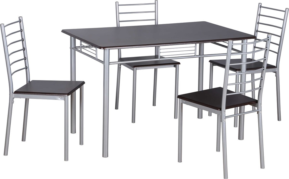 Poldimar Tafelset Chiara met 4 stoelen - Wengé - B/D/H: 120 x 75 x 76 cm
