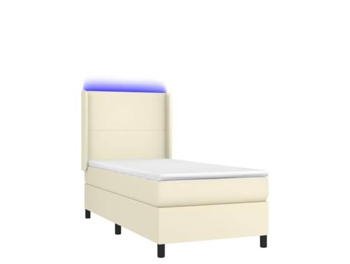KKgypkn Boxspringbett mit Matratze & LED Creme 90x190 cm Kunstleder