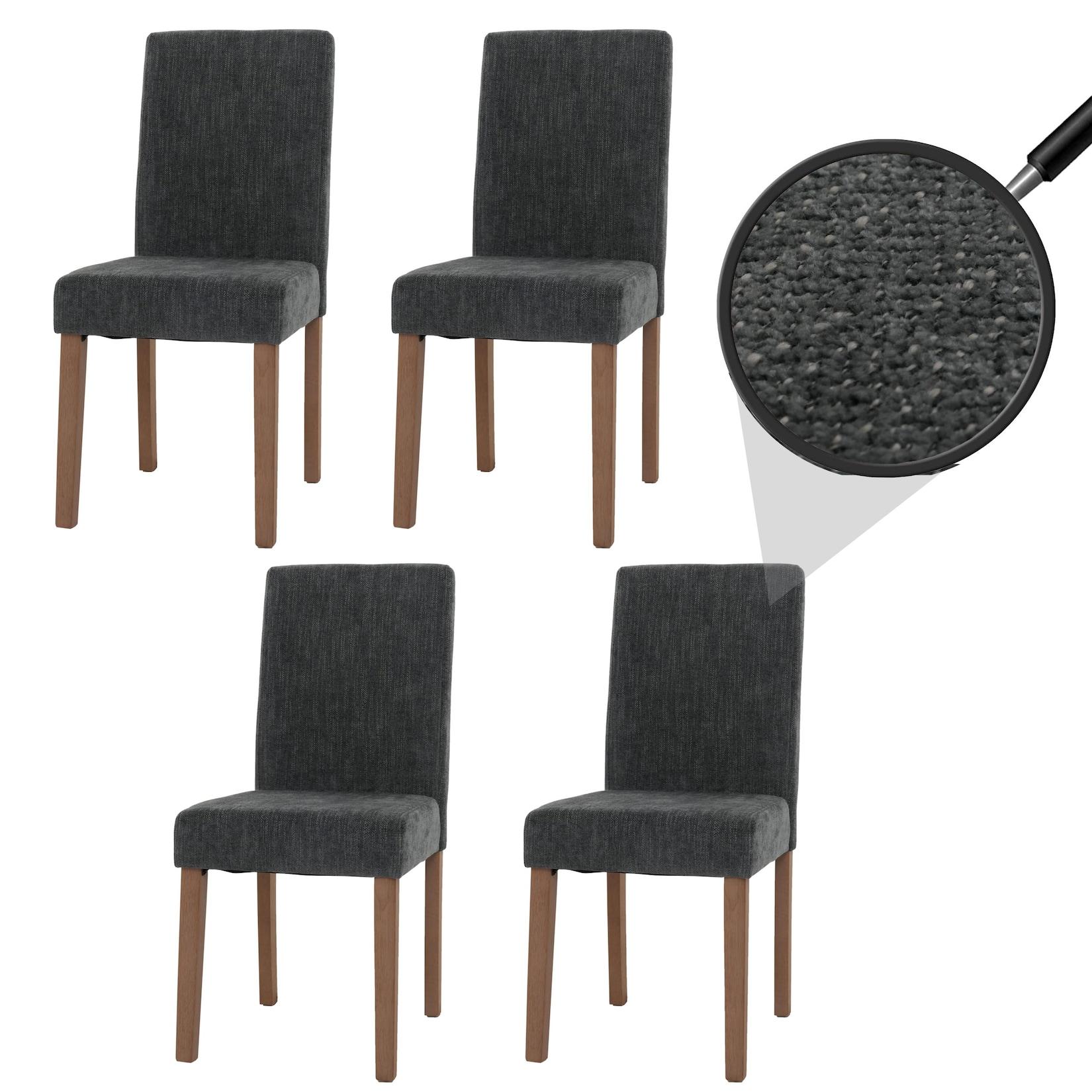 4er-Set Esszimmerstuhl Littau, Stuhl Küchenstuhl Hochlehner, Stoff/Textil Chenille Holz ~ dunkelgrau, naturfarbene Beine