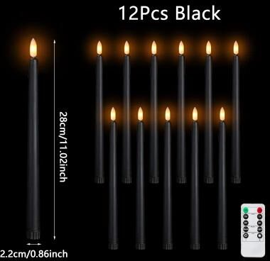 Uplift Treasures Flameless Black LED Taper Candles Battery Operated black Remote Control 48pcs