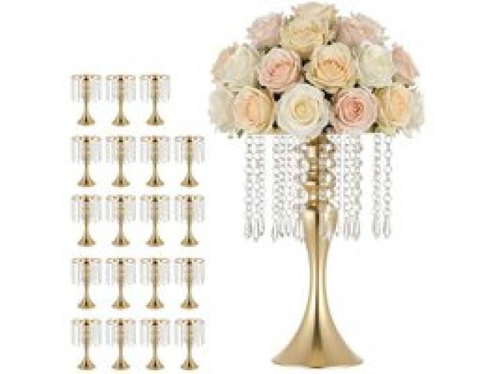 VEVOR 20 Stk. Hochzeitsvasen Tafelaufsatz Blumenvasen für Hochzeit 33,5 cm Hoch, Metall Tafelaufsatz Vasen mit Blumenständern Kristalldeko, Tischvase für Hochzeiten Party Jubiläumsfeier Zeremonie, Gold