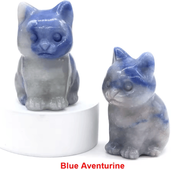 Inspire Picks Hand Carved Amethyst Cat Figurine Crystal Animal Statue For Chakra Healing & Meditation Decor blue Aventurine 1pc