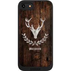 Nivocase Handyhülle für Apple iPhone 8 Hülle NIVOpure Case Schwarz Hirsch Holz Holzoptik (Apple iPhone 8), Smartphone Hülle, Schwarz