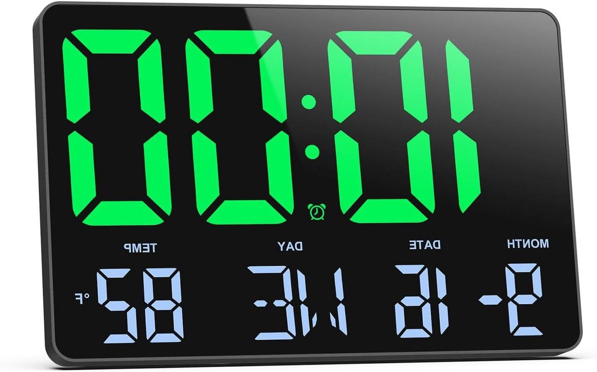 Allecto Plus Digitale Wandklok met Groot LED-display en Afstandsbediening - Tijd, Datum, Temperatuur en Snooze - 115 inch