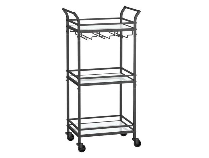 VASAGLE Chariot à 3 Niveaux Étagère de Cuisine avec Roulettes Poignée Verre Réfléchissant Desserte pour Cuisine Noir