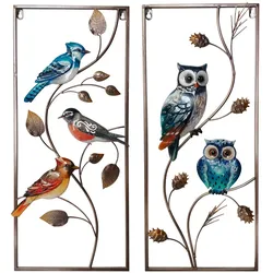Gartenfigur Gartenstecker Garten Motiv Vögel und Eulen bunt Metall H 69,5 cm