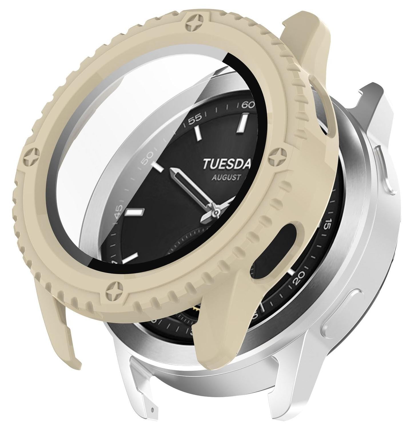 Wigento Smartwatch Hoesje en Beschermglas voor Xiaomi Watch S3, Beige