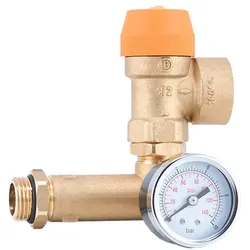 Barberi Sicherheitsgruppe bestehend aus Sicherheitsventil, Manometer (0–10 bar), Anschluss an Ausdehnungsgefäß, Verschraubung mit O-Ring und Verschlus