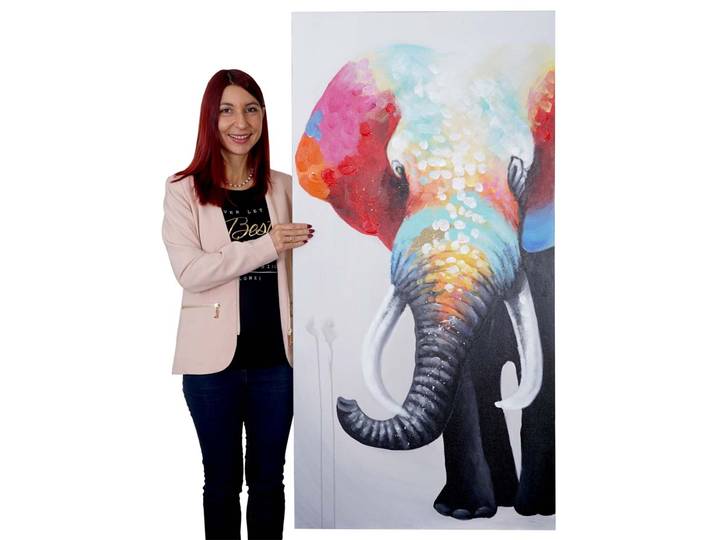 Ölgemälde Elefant II, 100% handgemaltes Wandbild Gemälde XL, 140x70cm Standard
