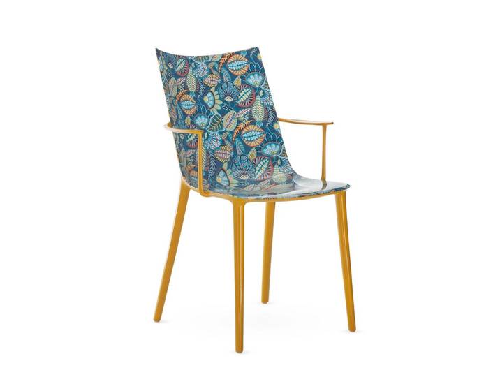 KARTELL fauteuil H.H.H. HER HIGHEST HIGHNESS GRAPHIC IMPRESSION (Moutarde / Harvest Time Ink-Ochre - Polycarbonate 2.0 recyclé et motif Liberty)