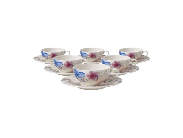 Villeroy & Boch Tasse Mariefleur Gris Basic Teetassen mit Untertassen, 6-tlg., Porzellan