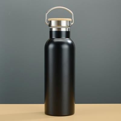 Uplifted Trends Bamboo Lid Insulated Water Bottle Stainless Steel Travel Thermos black 500ml