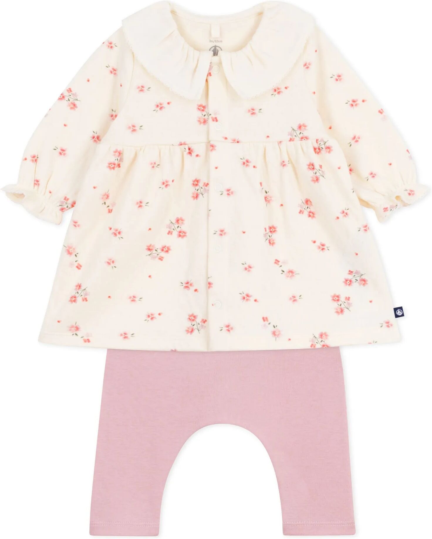 Petit Bateau Ensemble Robe et Legging Fleurs Coton Bio Rose 12 mois