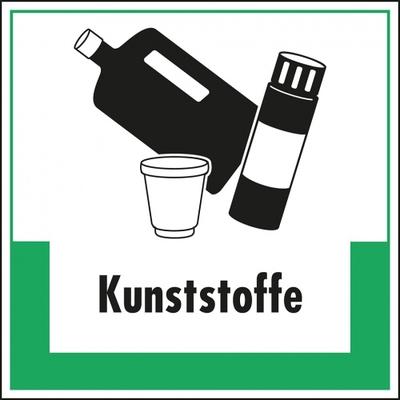 Schild I Abfallkennzeichen Kunststoffe, mit Symbol und Text, Kunststoff, 200x200mm