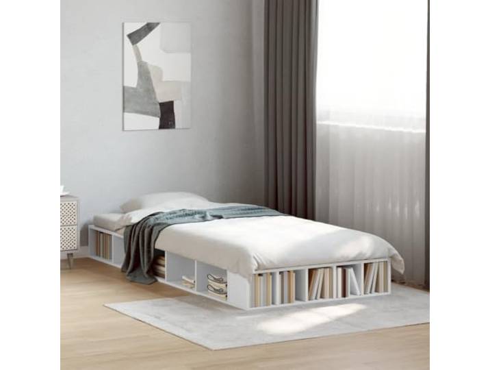 RJPLMFV Bettgestell, Weiß, 90 x 190 cm, mit Aufbewahrung Nachhaltiges Ingenieurholz, Lattenrost inklusive, offene Fächer, ohne Matratze