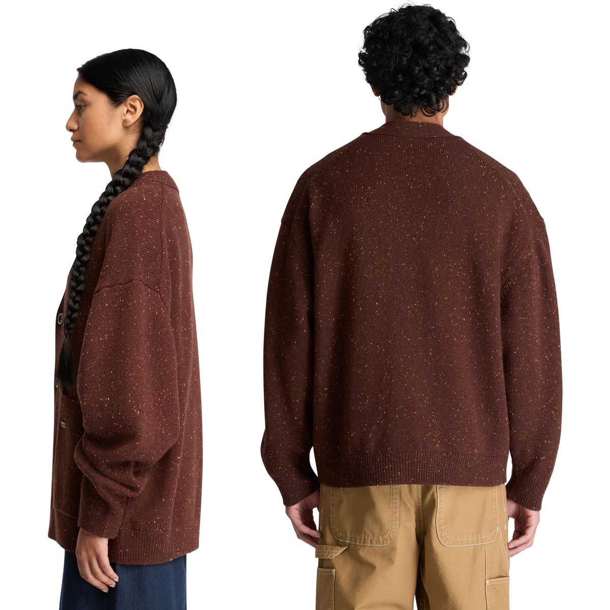 Timberland Mens Wool Blend Speckle Yarn Cardigan chicory coffe h XL TBC0YHATALC1-XL